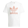 Infant white adidas graphic T-shirt with rose-pink animal trefoil and logo