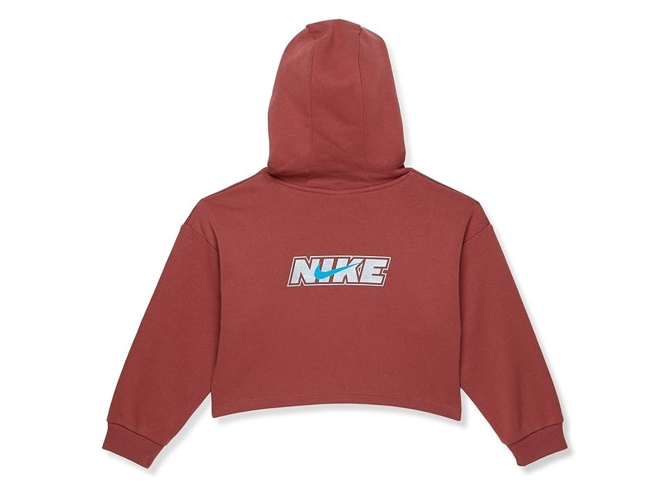 Nike NSW Icon Novelty Fleece Hoodie Kids Girls Rust Red Cotton Pullover RED16