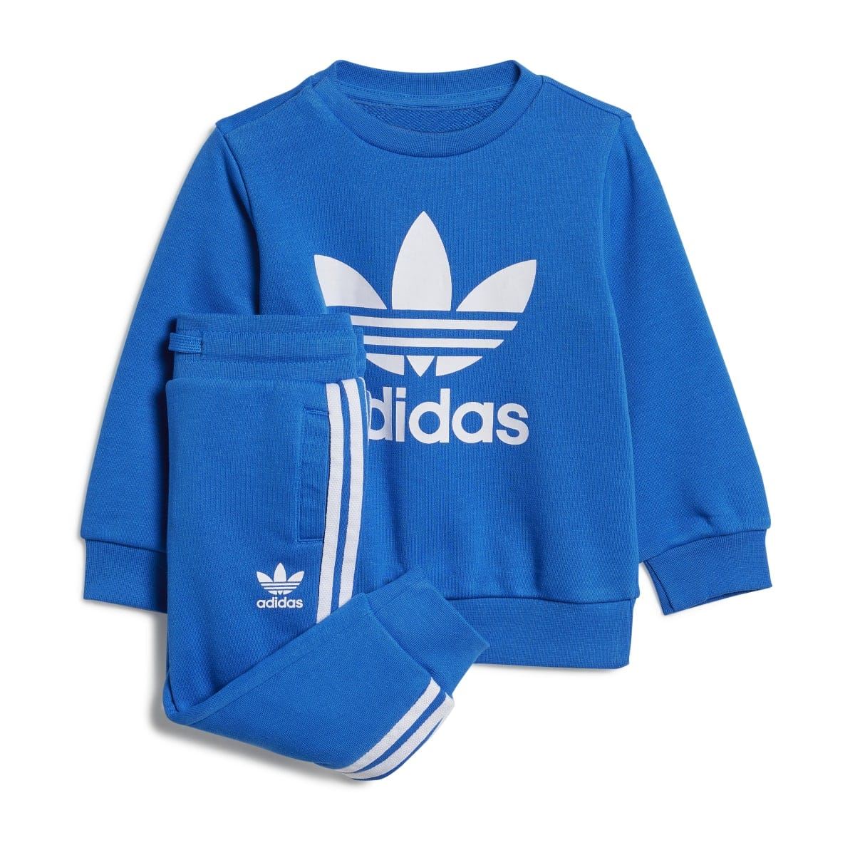 Infant blue crew sweatshirt and jogger set with adidas logo and contrast stripes