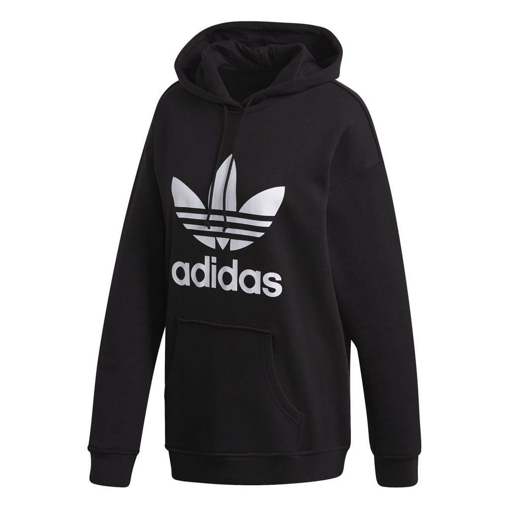 Black trefoil graphic hoody with adidas logo print and kangaroo pocket