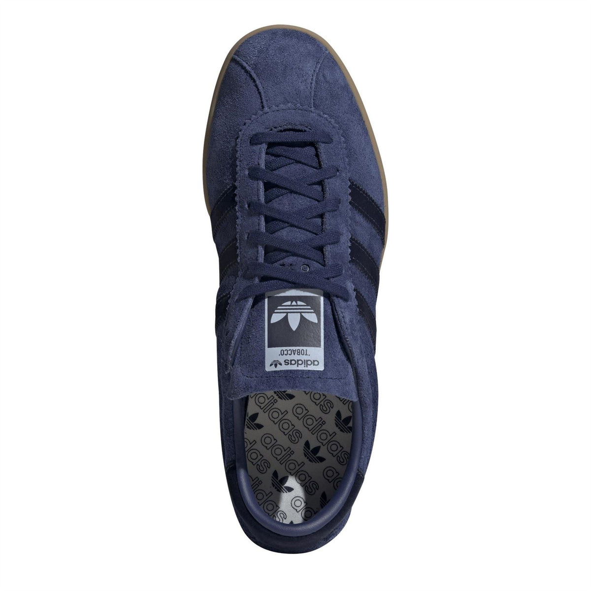 adidas Tabacco low top sneaker in dark blue suede, lace-up front with patterned lining