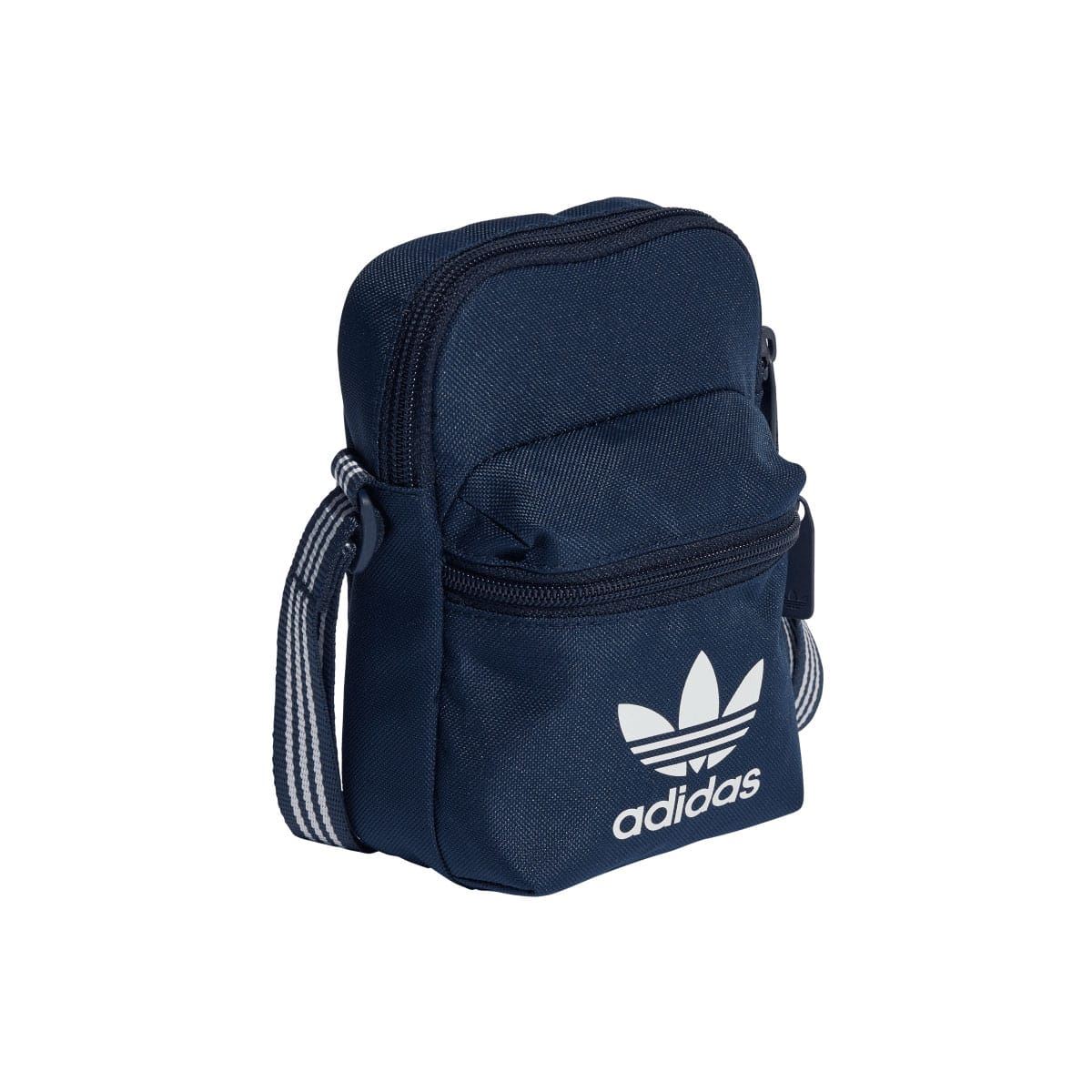Navy mini crossbody bag with adidas trefoil logo on front pocket