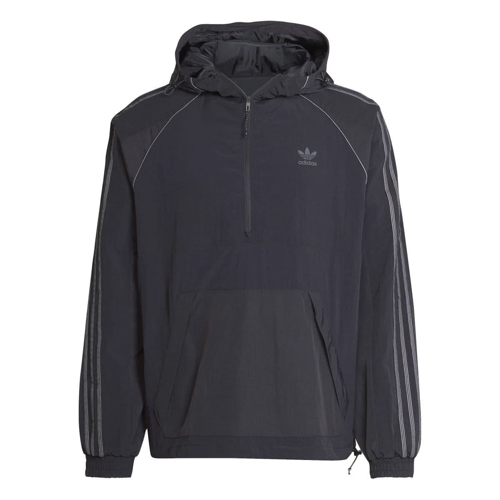 Black adidas Originals anorak jacket with hood and front half-zip, mock pocket detail