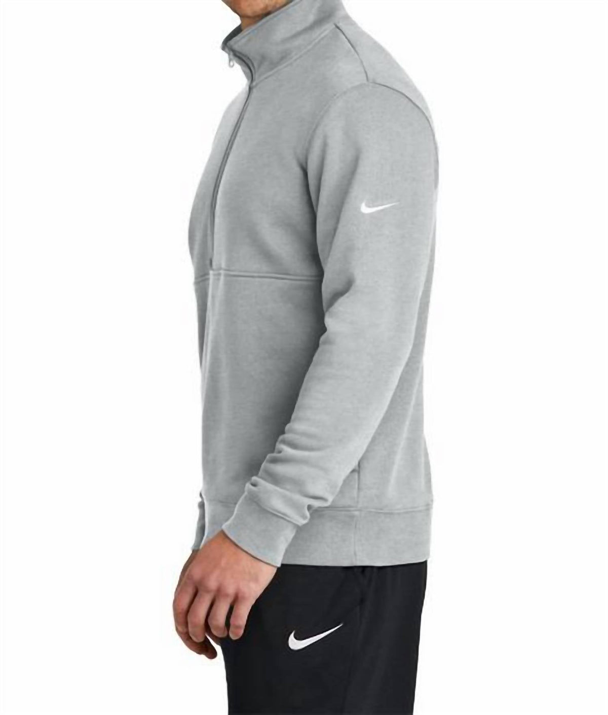 Club Fleece Sleeve Swoosh 1/2 Zip Pullover In Dark Gray Heather