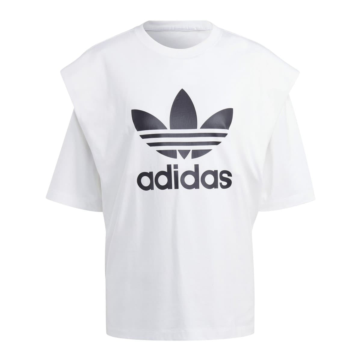 White adidas Originals T-shirt with adidas wordmark and black trefoil logo on chest