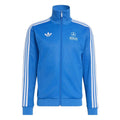 Blue track jacket with white sleeve stripes, full zip, and Mercedes AMG Petronas logo