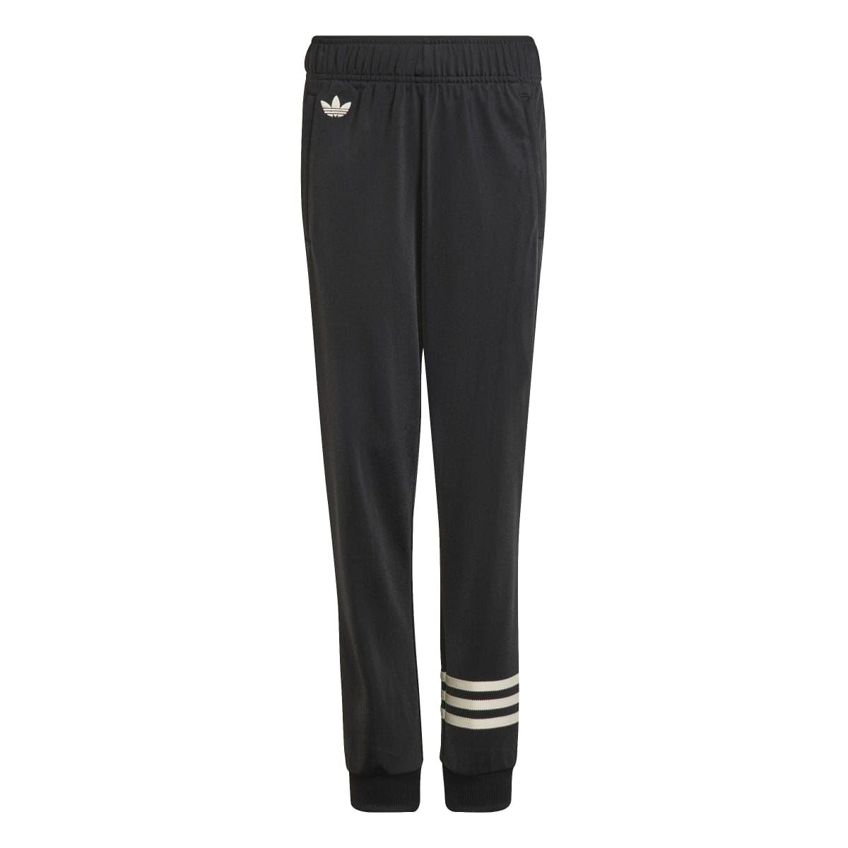 adidas Originals junior Adicolor track pants, black with elastic waist and striped cuffs