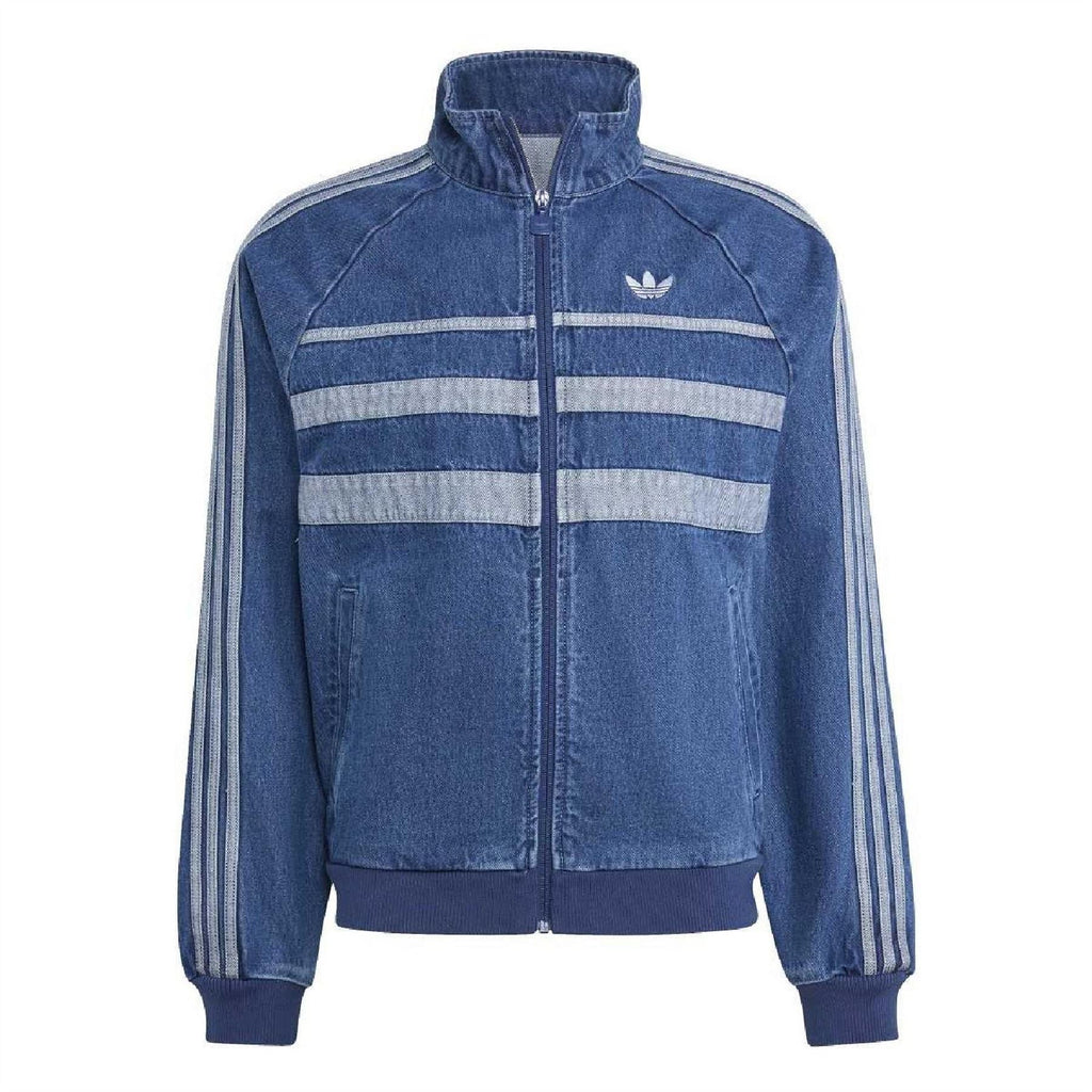 adidas Originals Adicolor high neck raglan sleeve athletic top, close-up of black and white color-blocked tracksuit top.