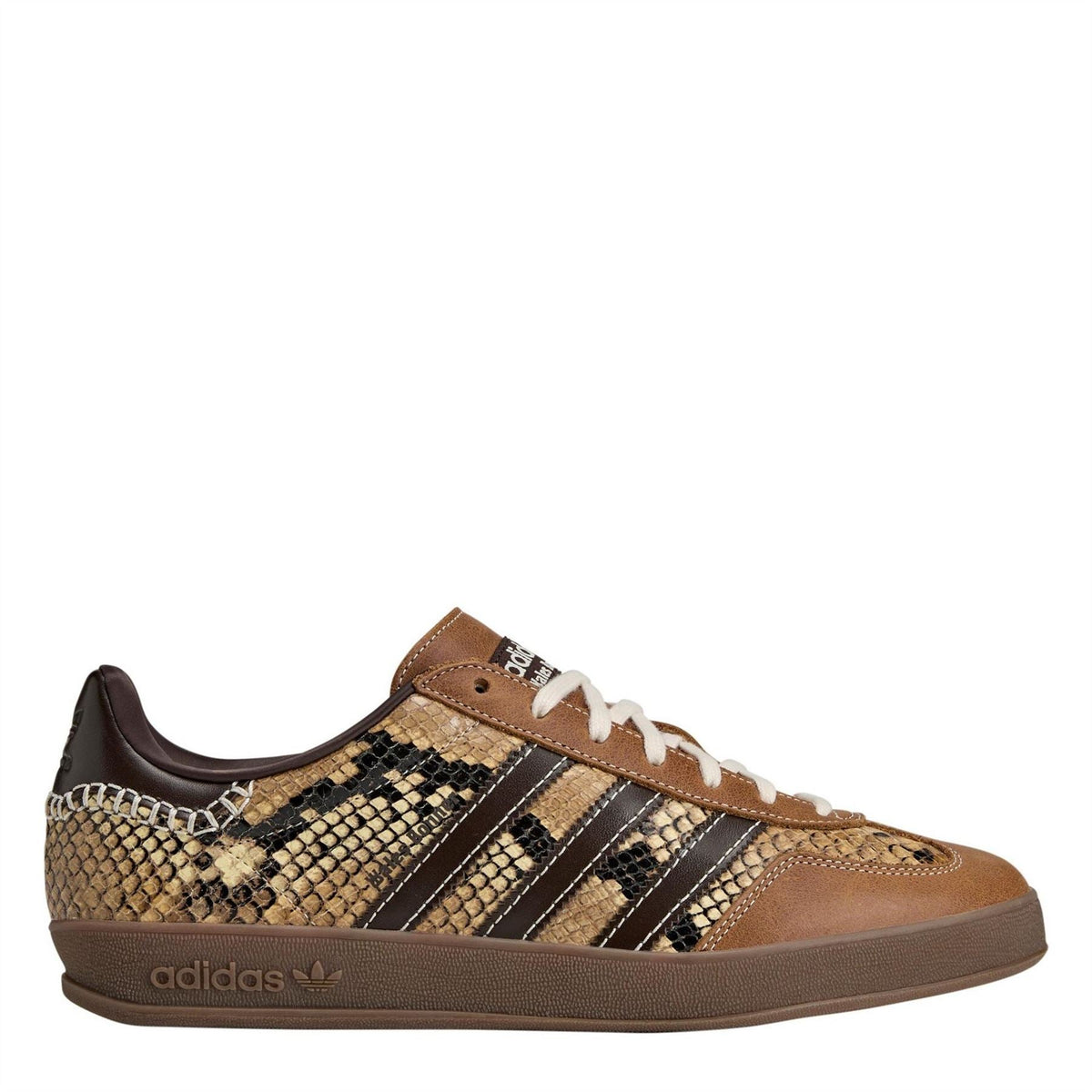 adidas Originals low-top trainers with snake-print panels, brown suede toe, white laces