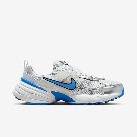 Women's Nike V2K Run sneakers, white upper with blue Swoosh and lace-up design