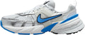 Women's Nike V2K Run sneakers, white mesh with silver overlays and blue Swoosh
