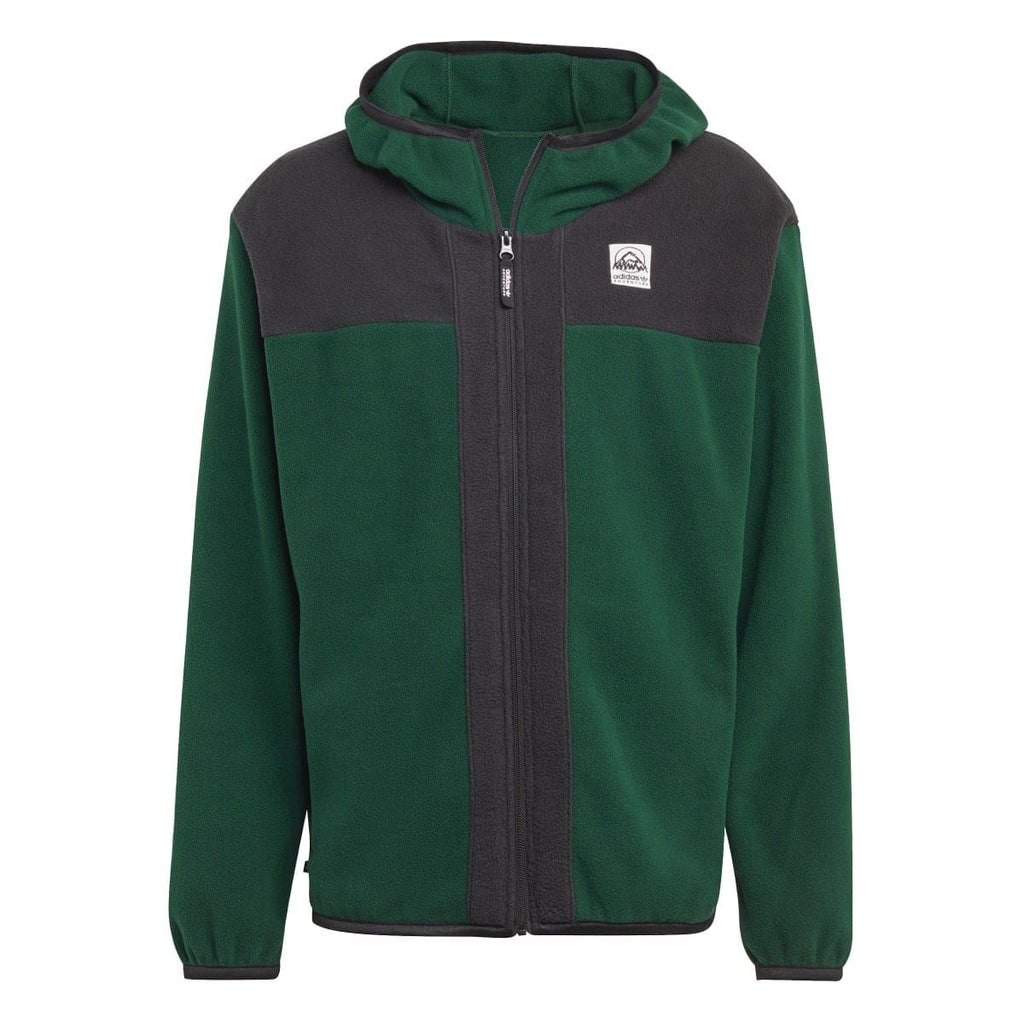 adidas full-zip polar fleece hoodie with contrast green and charcoal front panels