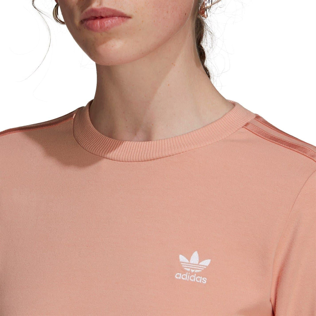 Blush long-sleeve T-shirt with adidas 3-stripe detail and ribbed cuffs