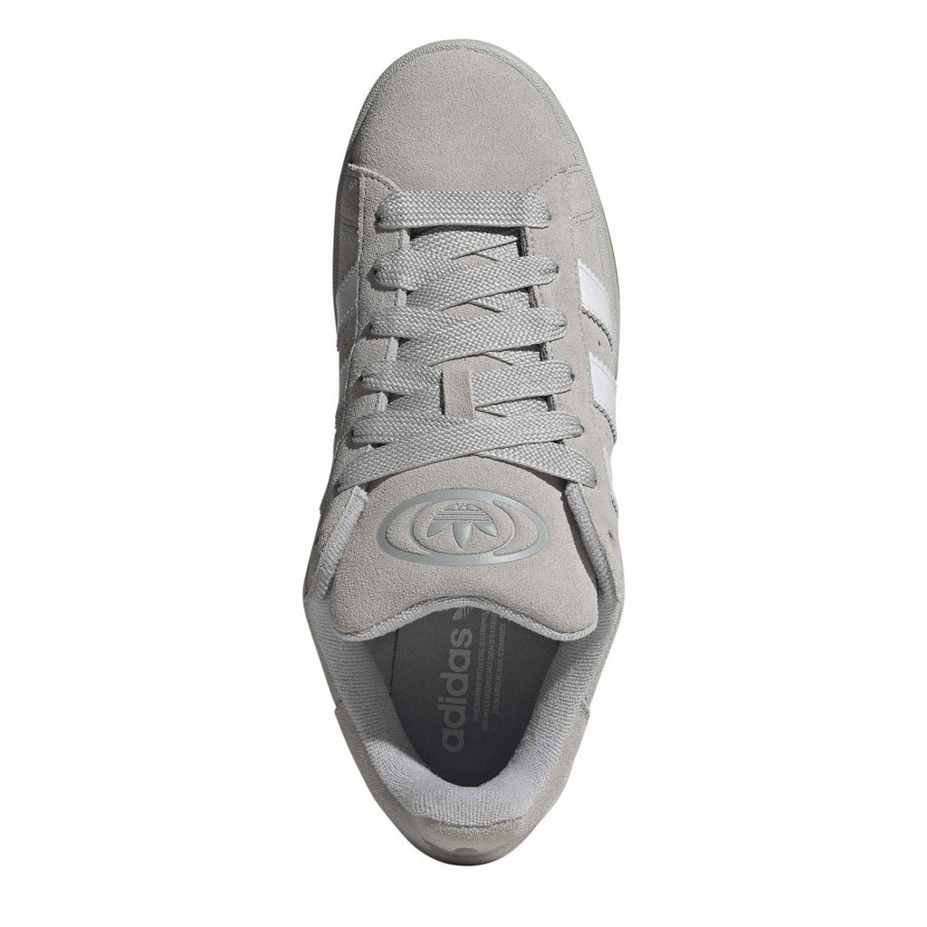 Adidas Originals Campus 00s trainers with white and green suede and leather upper, white rubber sole, casual athletic footwear