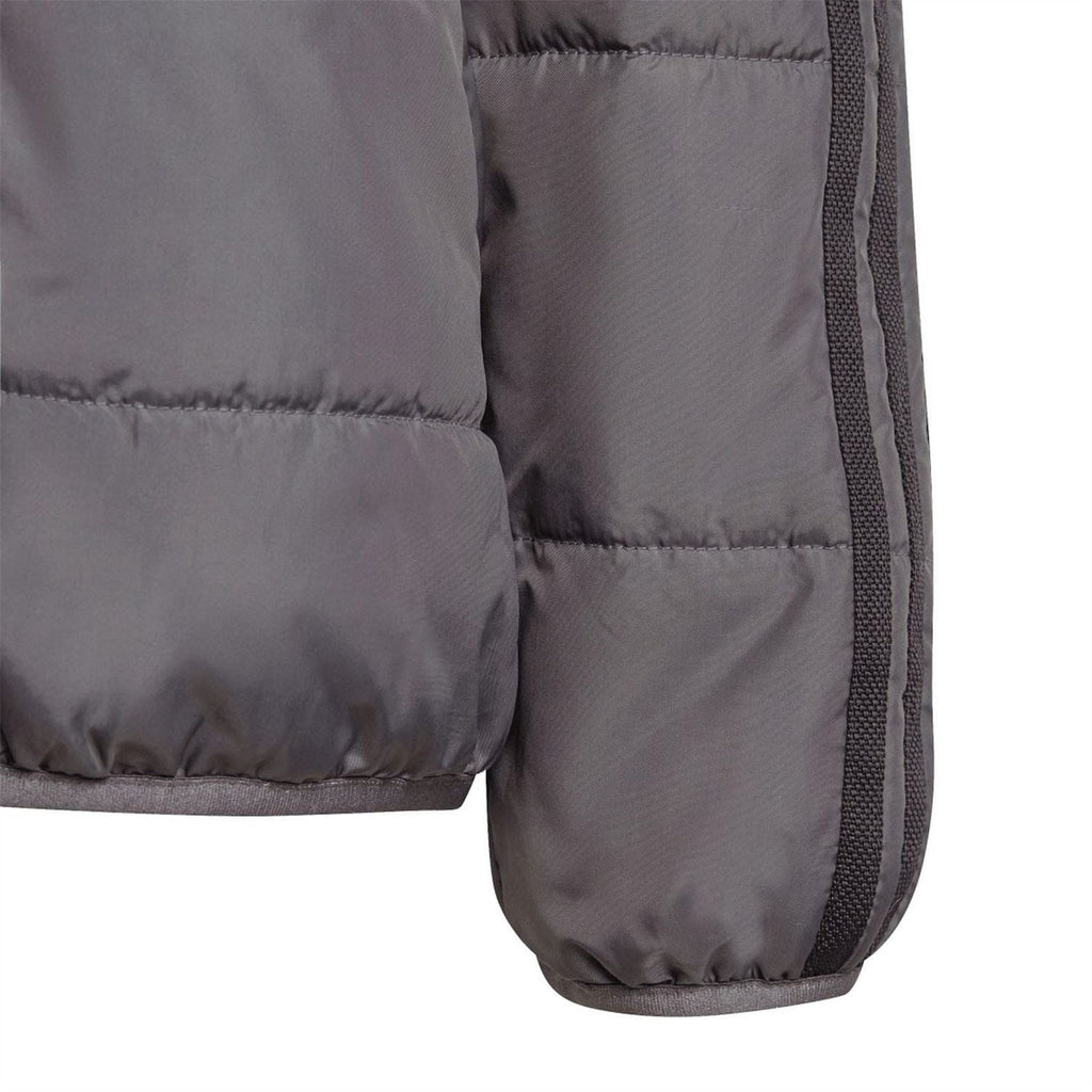 Dark grey padded jacket sleeve and hem with striped side trim