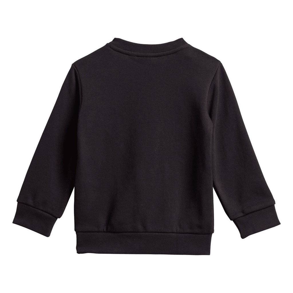 Infants black crew sweatshirt back view with ribbed hem and cuffs