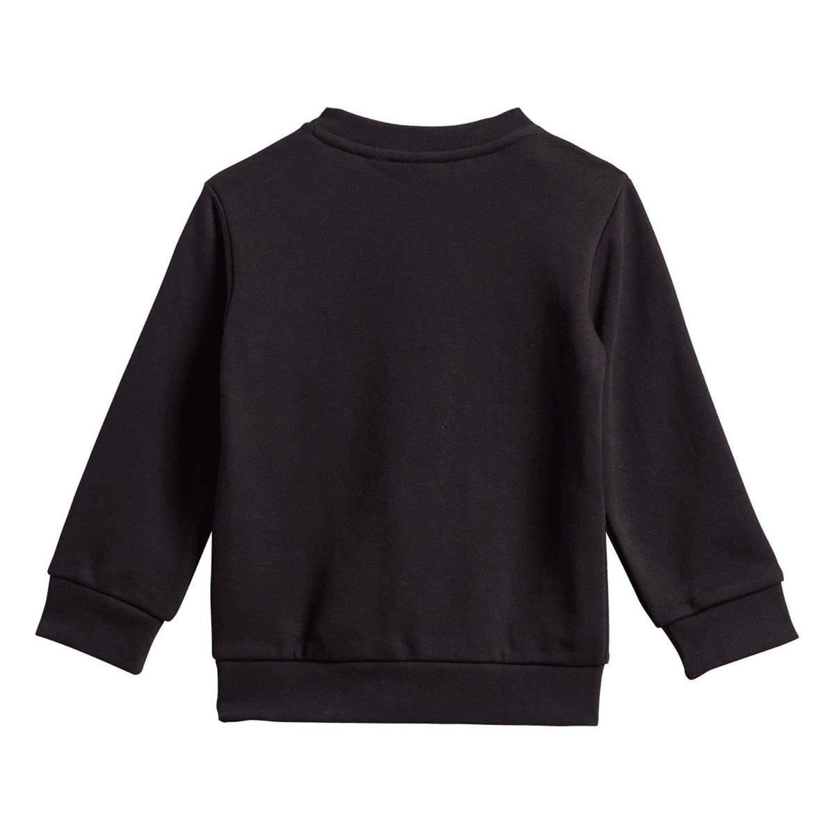Infants black crew sweatshirt back view with ribbed hem and cuffs