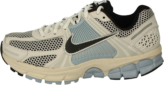 Women's Nike Zoom Vomero 5 running shoe in platinum tint with black accents, mesh upper.
