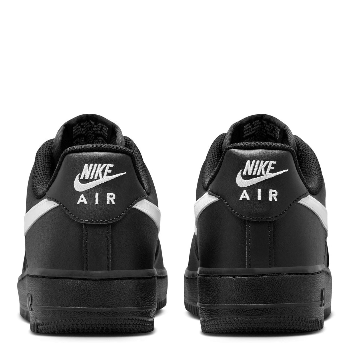 Black Nike Air Force 1 '07 heel, Nike Air tag on back, padded collar