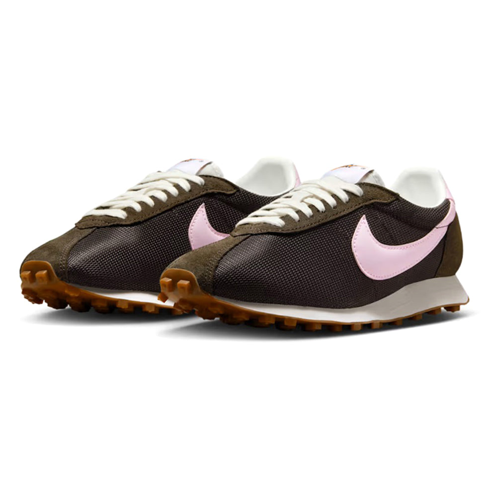 Nike LD-1000 women's sneakers, dark brown panels with pink swoosh and white laces