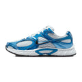 Nike men's running shoe with blue/white mesh upper and black Swoosh