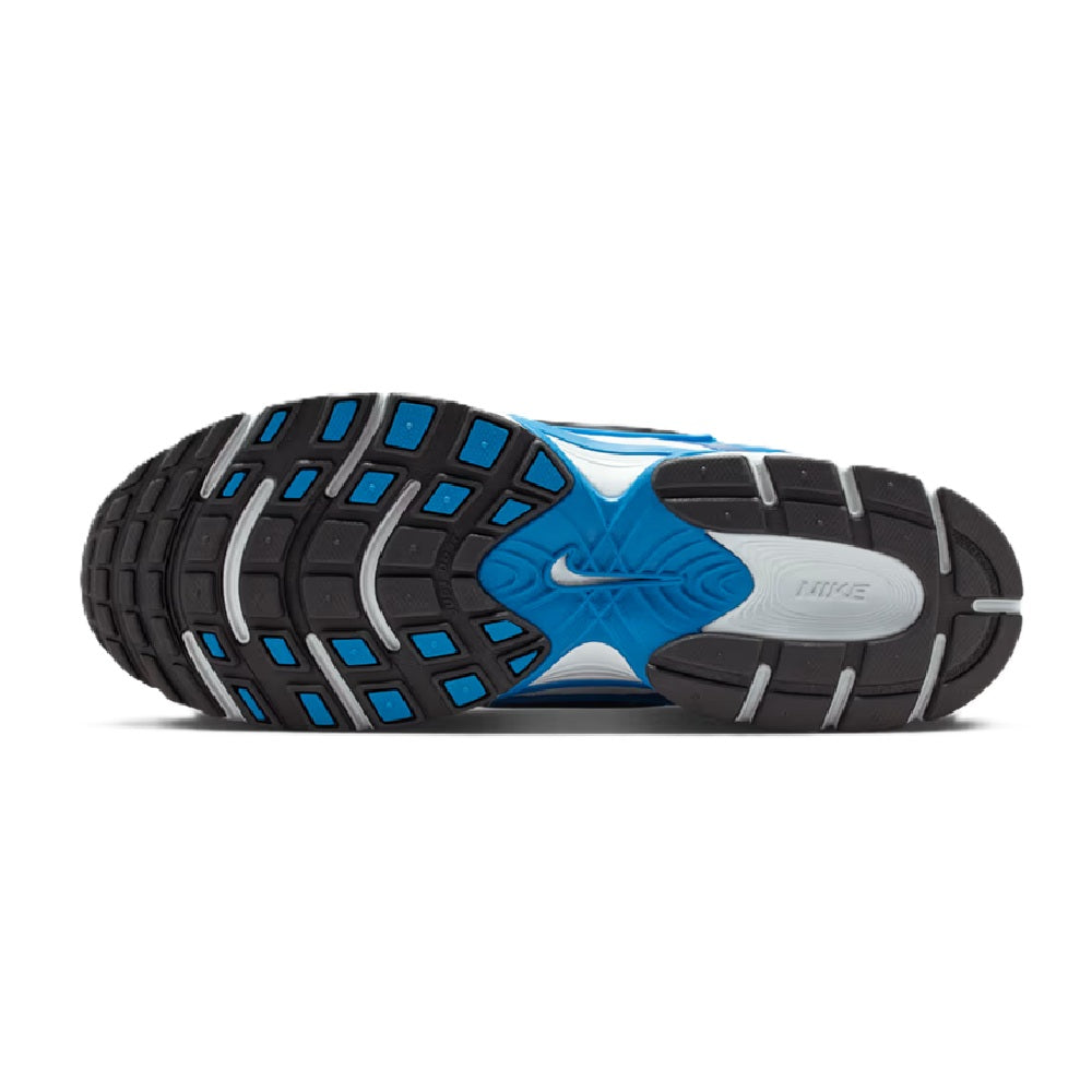 Nike men's running shoe outsole tread, blue accents with dark rubber pods