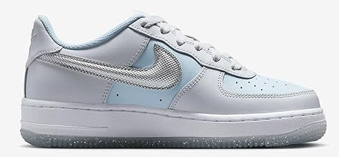 Kids' Nike Air Force 1 sneakers, metallic silver swoosh and perforated toe box