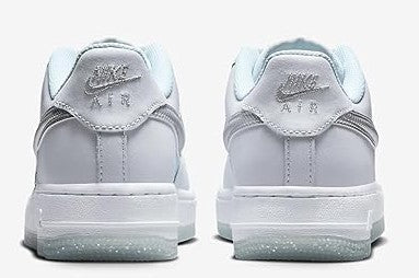 Kids' Nike Air Force 1 sneakers, rear view with Nike logo on heel tabs