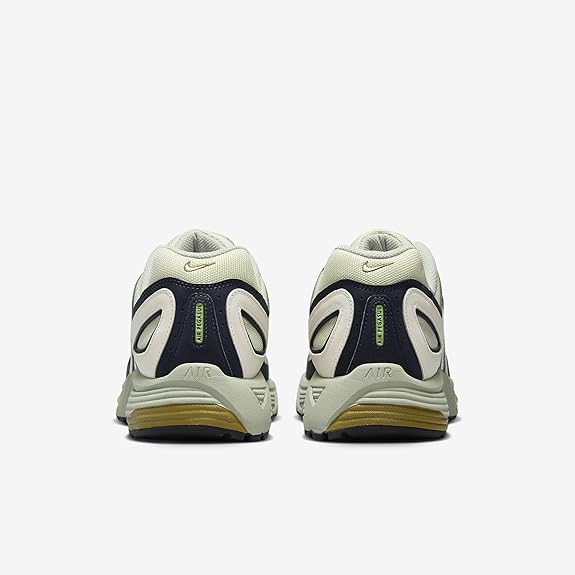 Men's Nike Pegasus 2005 shoes: rear view with Air branding, olive heel and gold swoosh