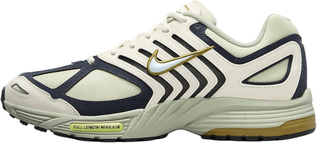 Men's Nike Pegasus 2005 shoes: cream/olive with navy panels and gold swoosh