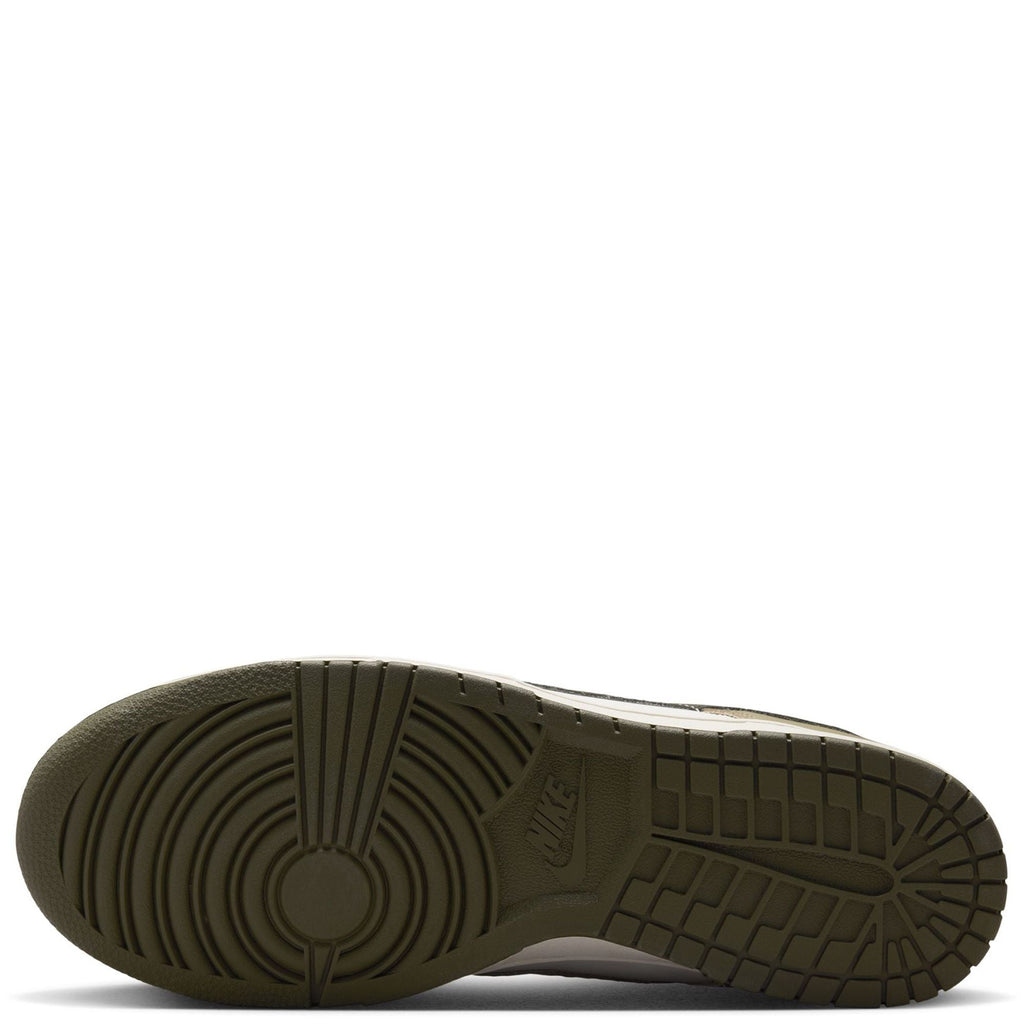 Nike Dunk Low outsole view with textured rubber tread in olive/khaki tones