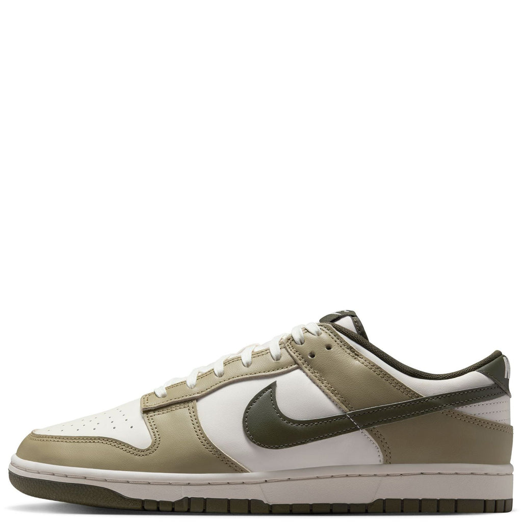 Nike Dunk Low sneakers in white, olive and khaki with side Swoosh and lace-up