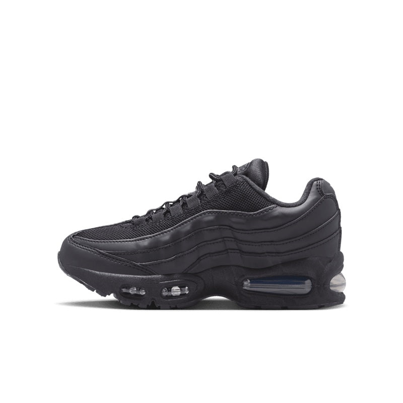 Black Air Max 95 sneakers for kids, side view with blue-tinted air window
