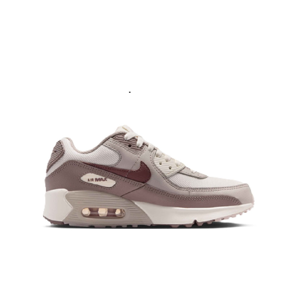 Air Max 90 kids' sneakers, light cream and taupe mesh, lace-up