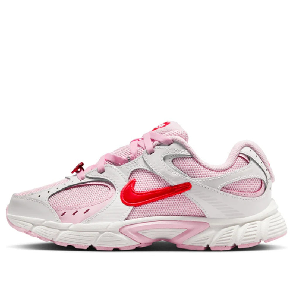 Kids' Nike V5 RNR sneakers, white with pink accents and red swoosh
