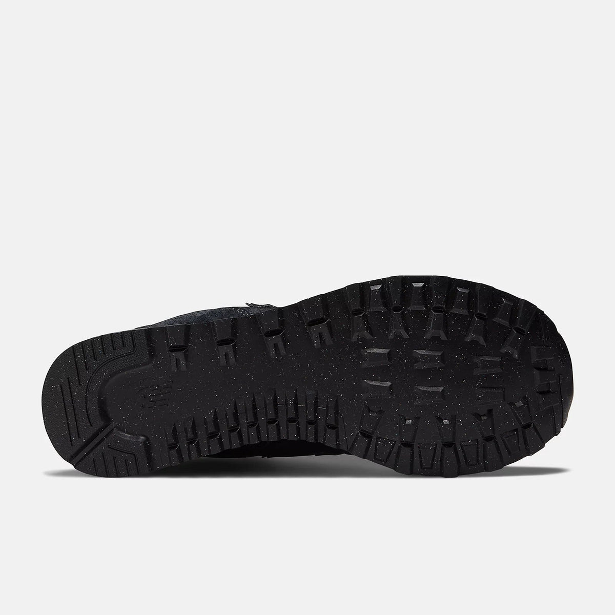 Black running shoe outsole with tread pattern