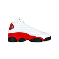 Kids Air Jordan 13 Retro sneaker in white, red and black with green eyelet detail