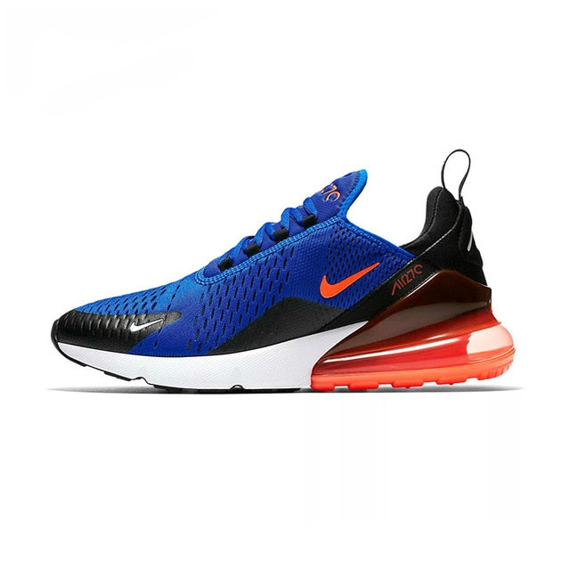 Nike Air Max 270 180 running shoes, blue upper with red Air Max heel and white midsole