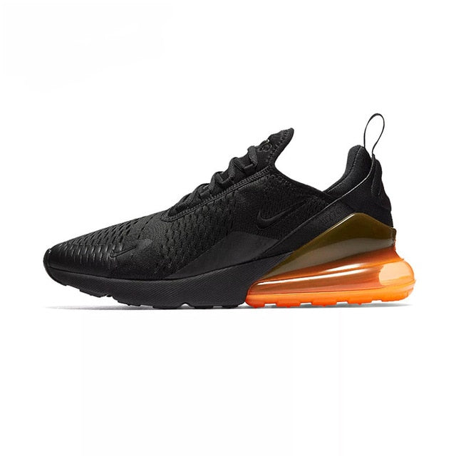 Nike Air Max 270 180 running shoes, black knit with translucent orange Air Max heel