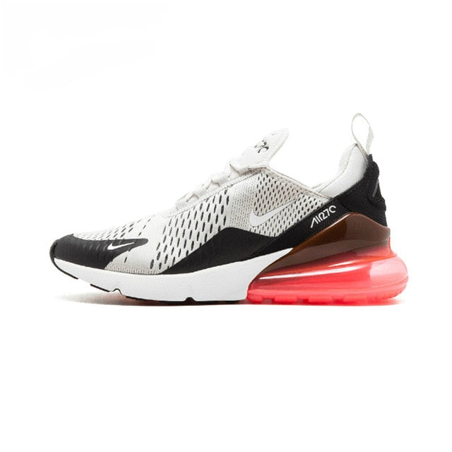 Nike Air Max 270 180 running shoes, white knit with black paneling and red Air Max heel