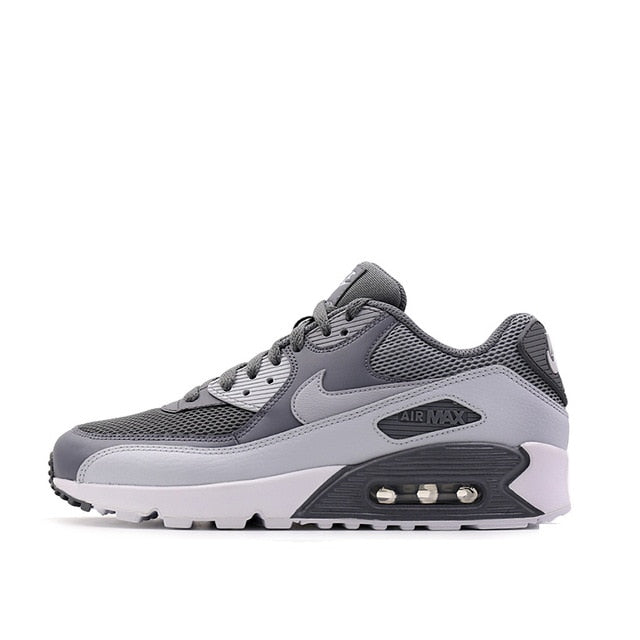 NIKE Air Max 90 running shoes in gray and white, lace-up with air unit