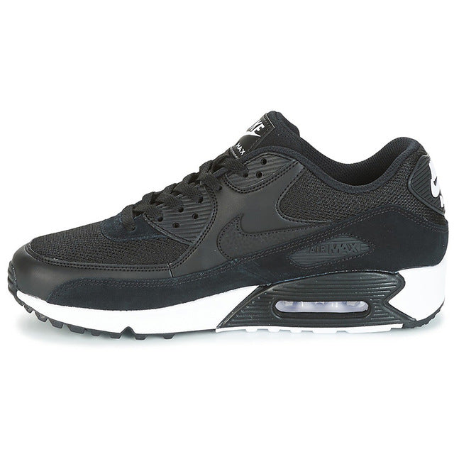 NIKE Air Max 90 running shoes in dark gray and black, lace-up with air window